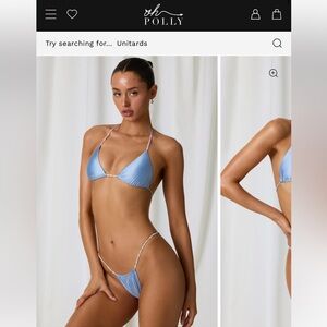 Oh Polly bikini set(KESHI
Pearl-Detail Triangle Bikini Top in Sky Blue